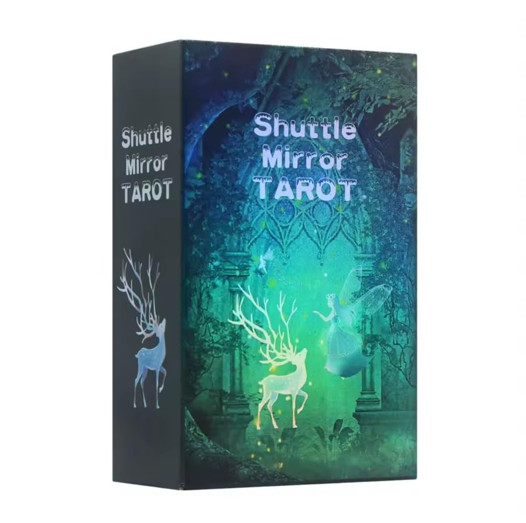Shuttle Mirror Tarot Cards, Holographic PVC Waterproof Deck, 12x7 cm, 80 Pieces with Paper Manual, Mystical Forest Design