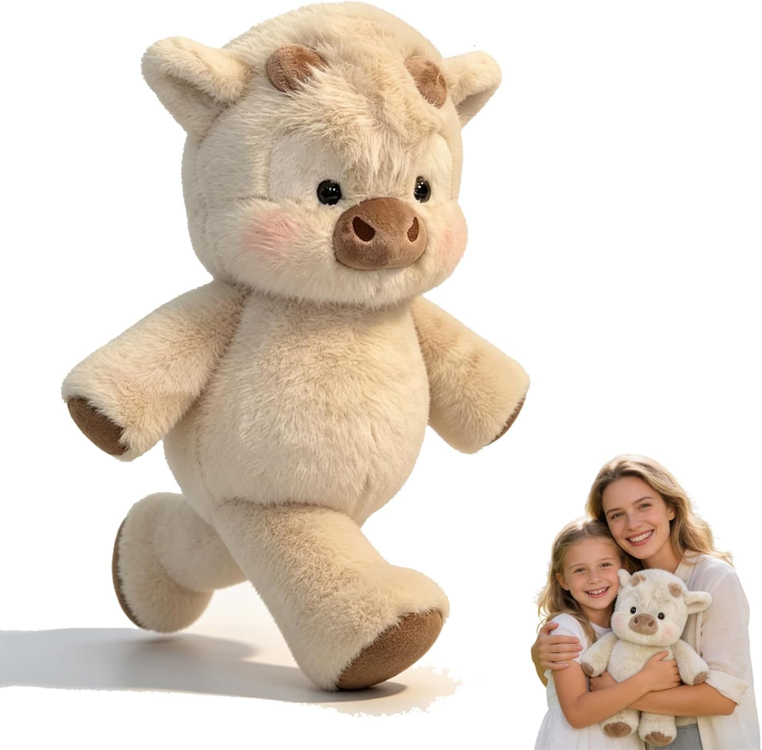 Peluche Vache Qui Court 45cm – Peluche Veau Doux, Cadeau Anniversaire Enfants Filles Garçons Adultes, Décoration Câlin