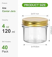 Vista 2 de EkkoVla Paquete de 40 tarros de vidrio de 4 onzas con tapas doradas, mini tarro de boca regular, tarros de conservas para miel, mermelada, gelatina