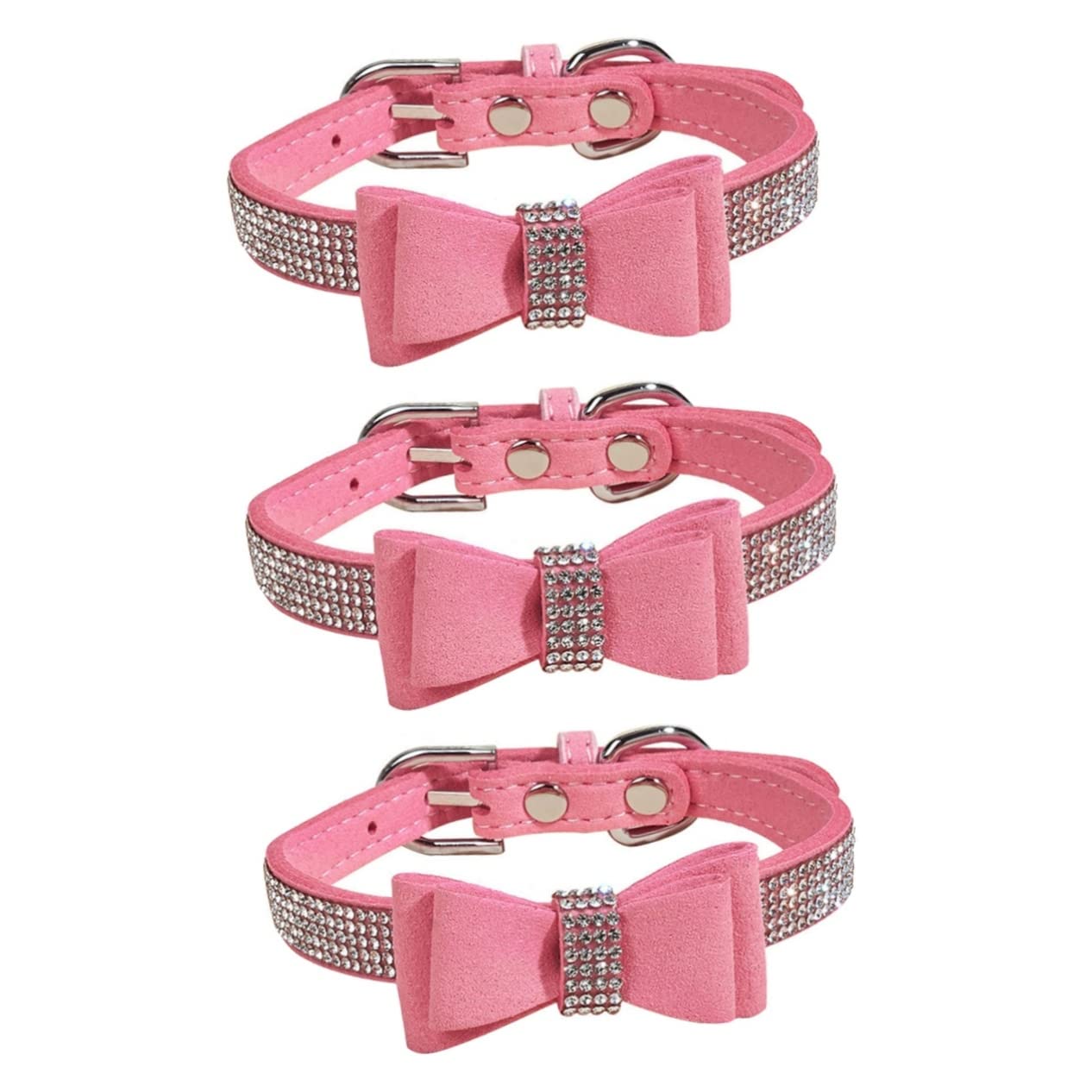 Collier pour chien ajustable en microfibres avec strass pour animaux Hanabass (Lot de 3)