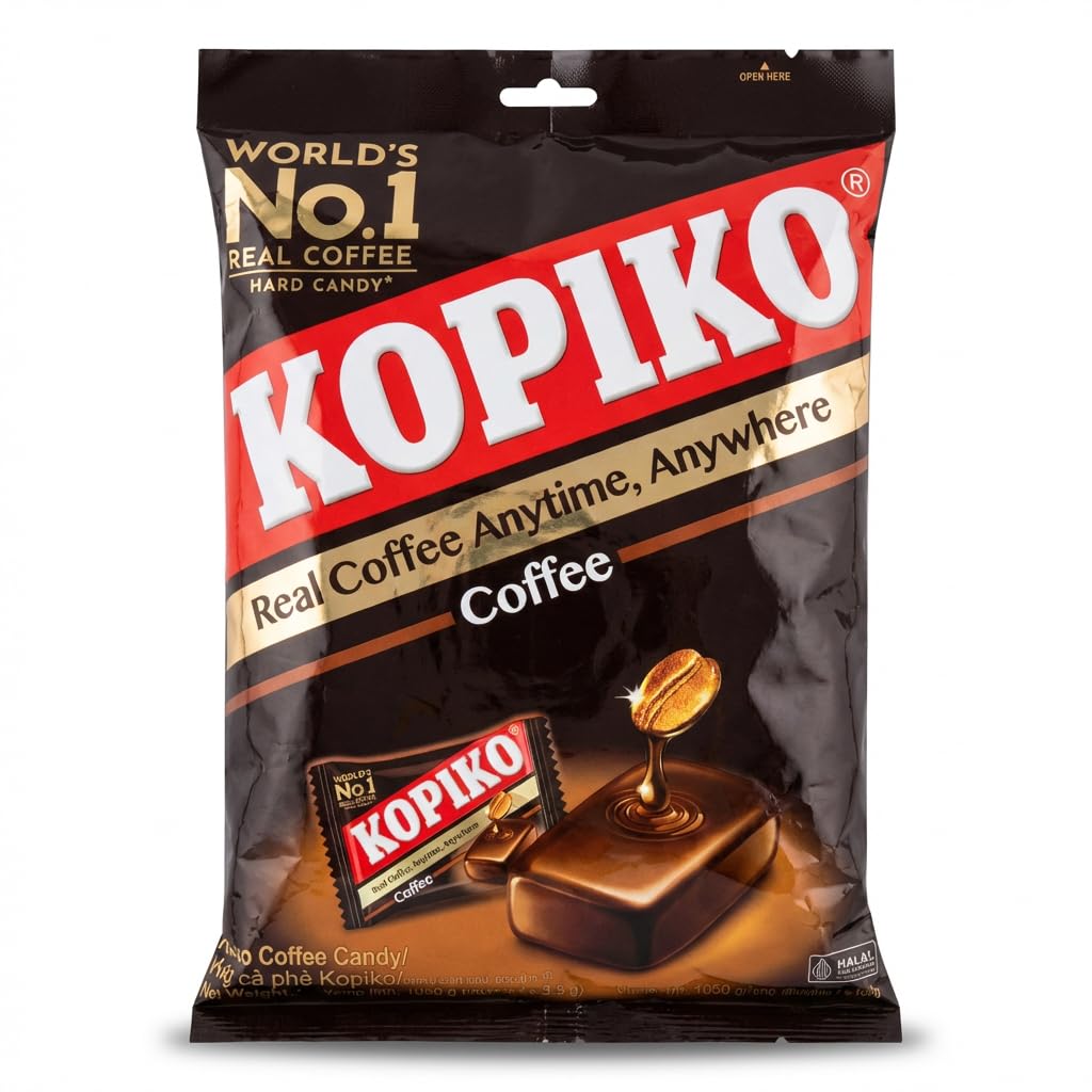 Kopiko Coffee Candy 1 kg (300 cukierków) - Cukierki kawowe - Duże opakowanie do dzielenia - Intensywny smak kawy - Słodycze halal