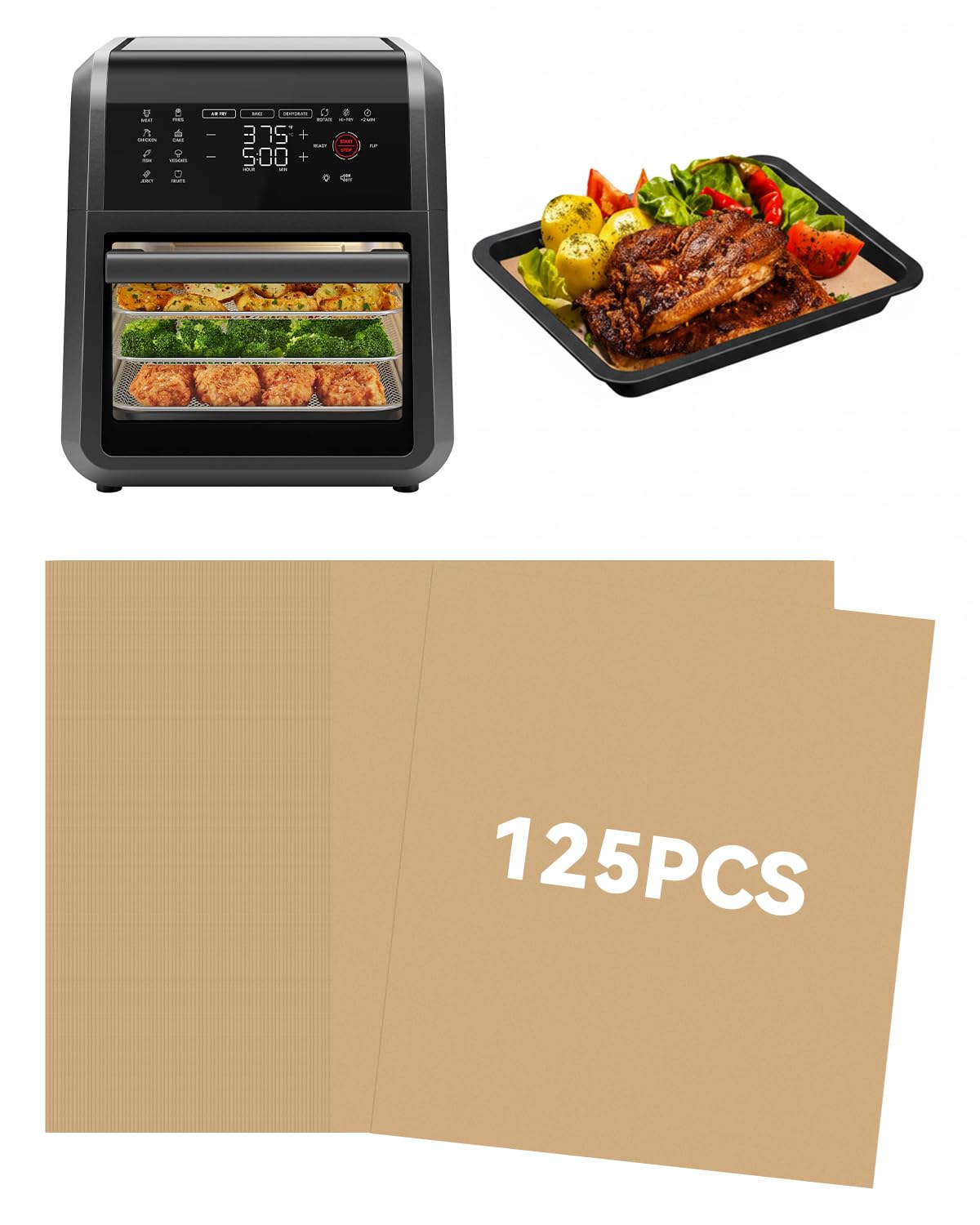 Photo 1 of 125PCs Air Fryer Parchment Paper Liners Compatible with Chefman 12-Quart 5-in-1 Air Fryer Oven, Pre-Cut Nonstick Disposable Baking Sheets Accessories Food-Grade Oven Safe, Free of Bleach