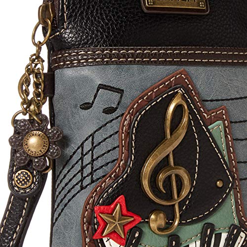 CHALA Group Piano Cellphone Crossbody Handbag - Convertible Strap, Indigo, 5" x 7.5" x 1" (Handbag + Metal Clef Key-fob)3