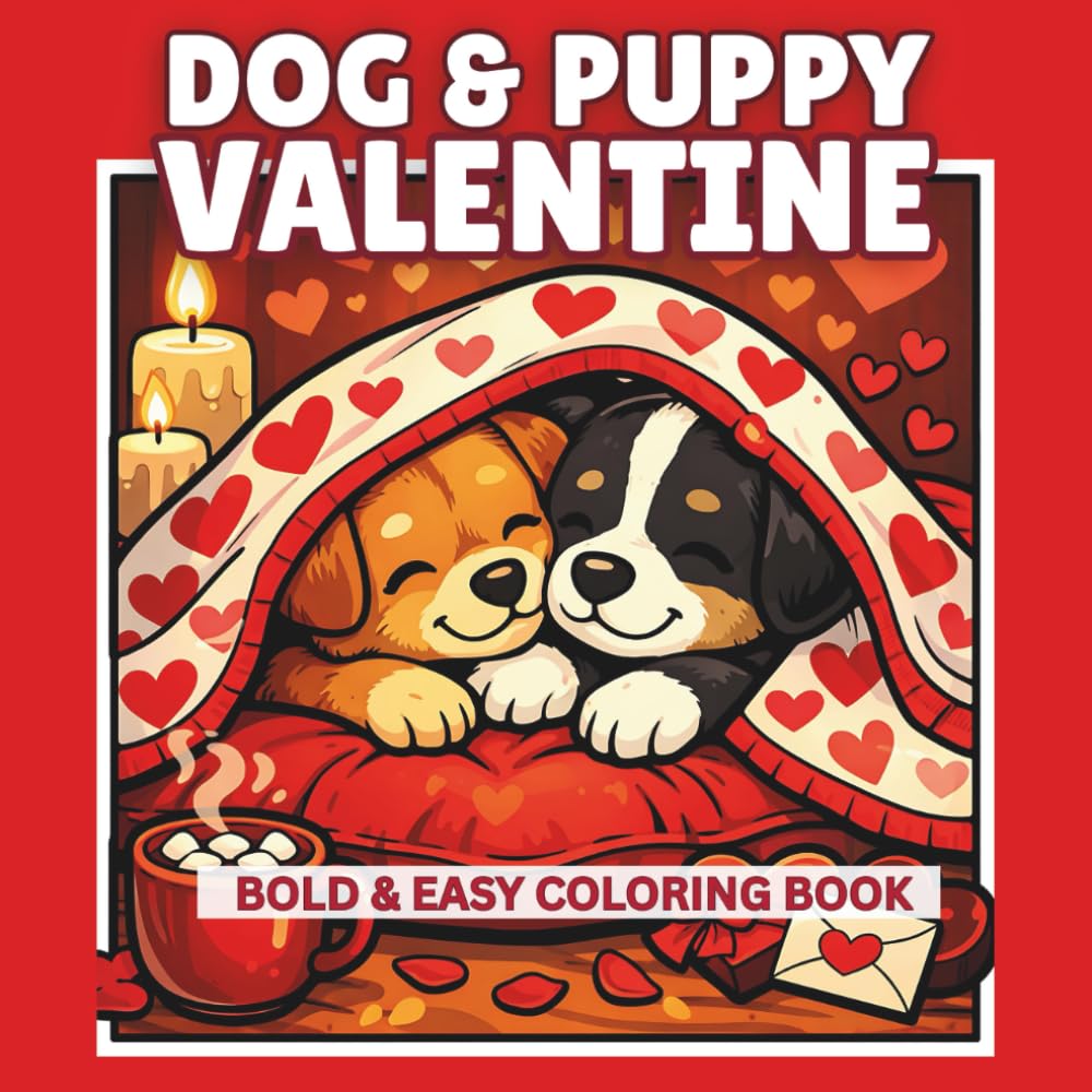 Dog & Puppy Valentine: A Cute Bold & Easy Coloring Book for Kids, Featuring 50 Playful Dog and Adorable Puppy Coloring Pages, Showing Kindness, Friendship and Love (Valentine Books)