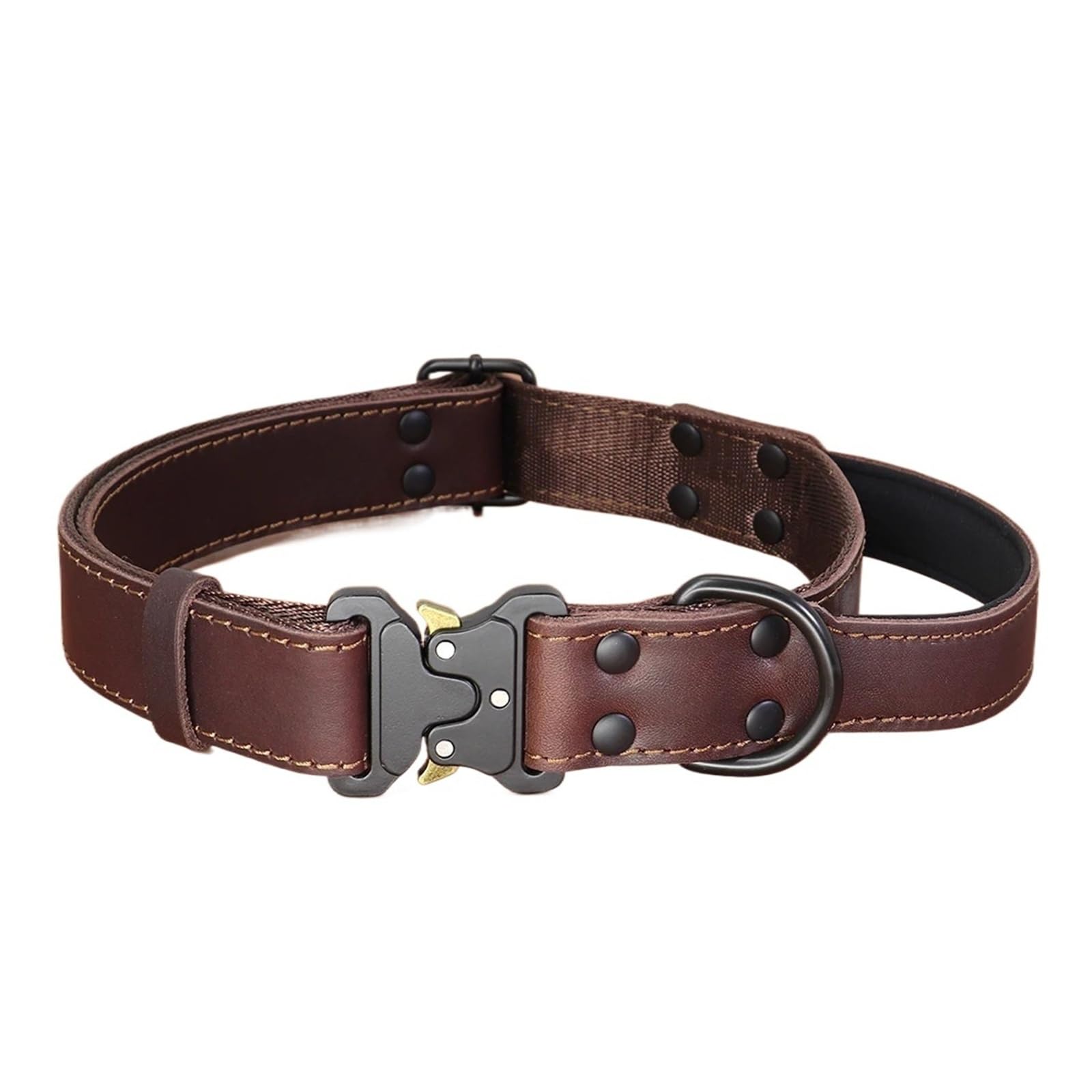 Collar de Perro de Cuero Real Suave, Collares duraderos genuinos con Mango de Hebilla Segura for Perros medianos Grandes, Pastor alemán(Brown,M)