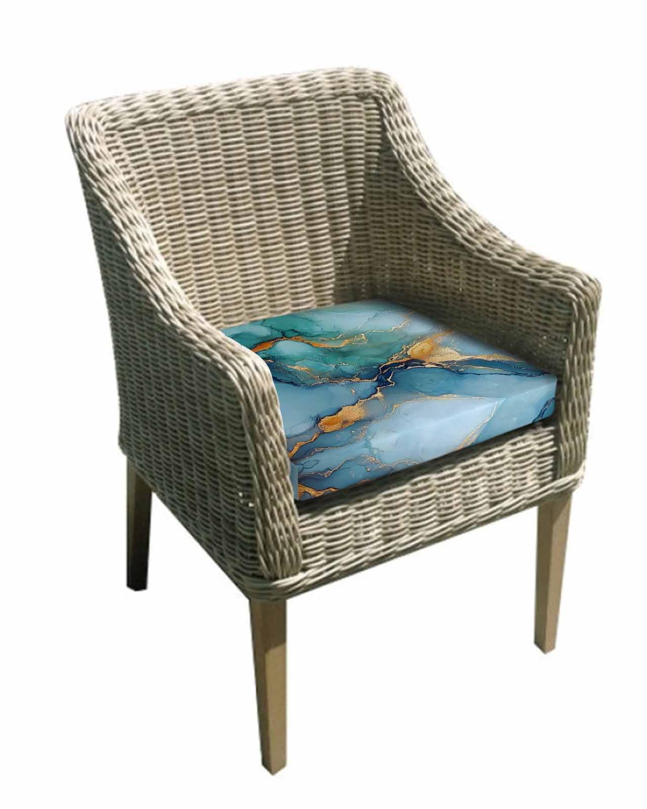 2 Pack Turquoise Blue Waterproof Cushion Covers with Ties, Outdoor Patio Chaise Lounge Chair Seat Cushion Slip Covers Replacement(Only Cover) Modern Teal Gold Marble Textured 22