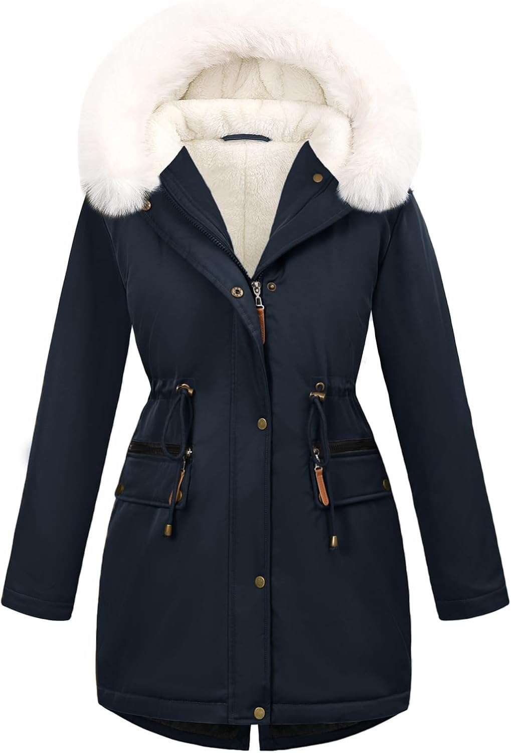 UMIPUBO Women's Winter Parka Fleece Lined Jacket Thicken Puffer Coat with Removable Fur Trim Warm Anoraks Outwear with Hood