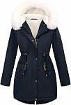 AFFA Women's Winter Warm Fleece Lined Parka Jacket Thickened Drawstring Hooded Sherpa Coat with Detachable Fur