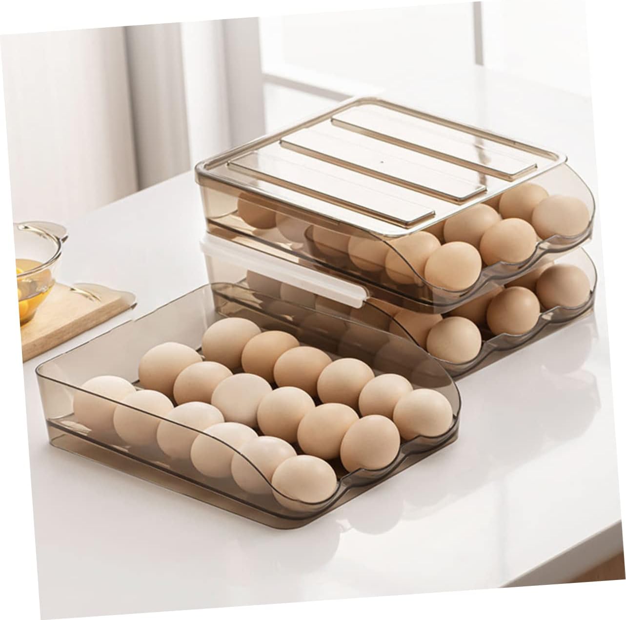 Ciieeo Egg Tray for Refrigerator Auto Scrolling Holder Quality Plastic Egg Container