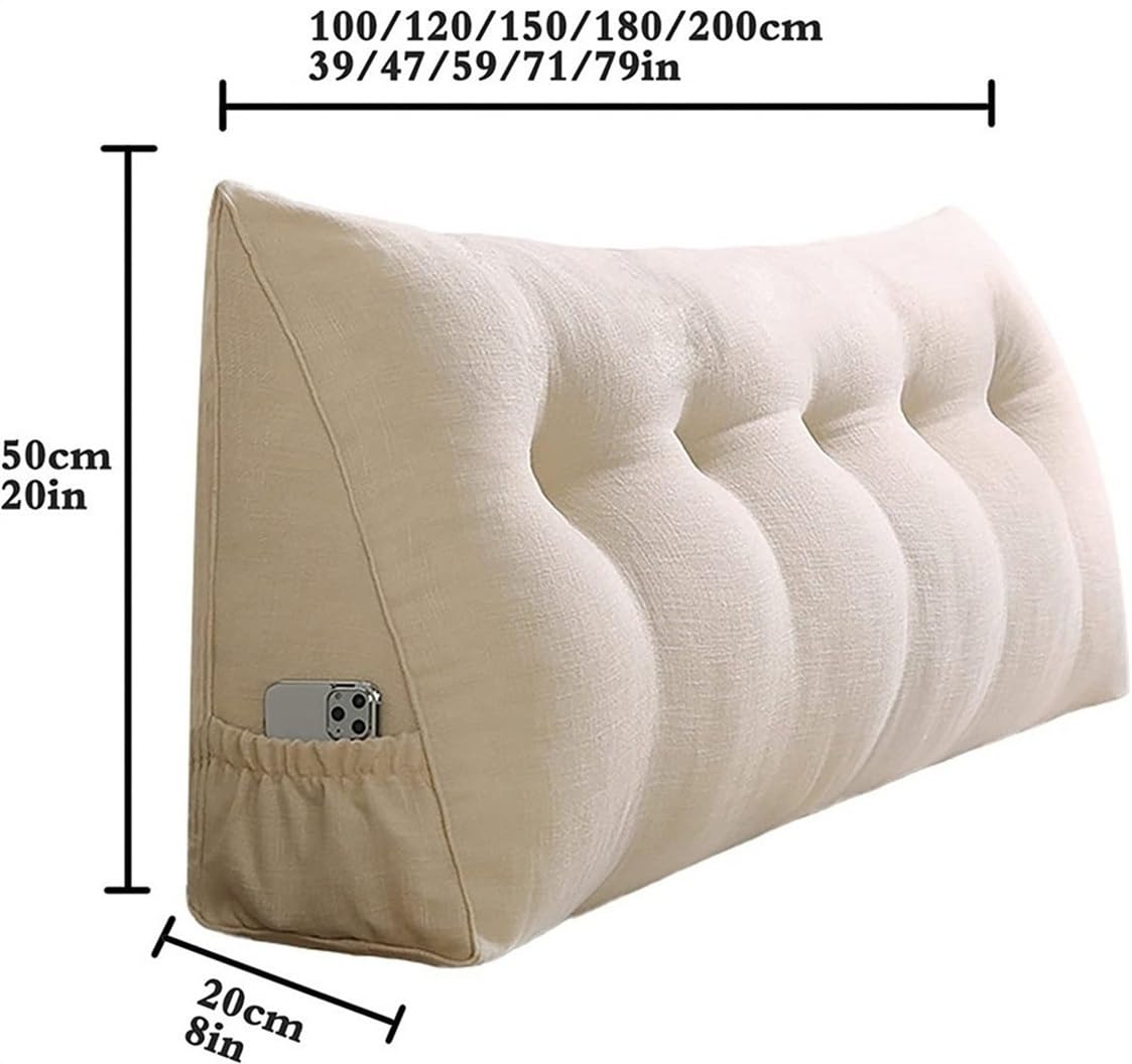 Lar Almohada triangular para cabecero de 180 cm, respaldo para lectura, mesa de apoyo, cabecero, almohada de posición, en bei/blanco, perfecta para relajarse y decorar