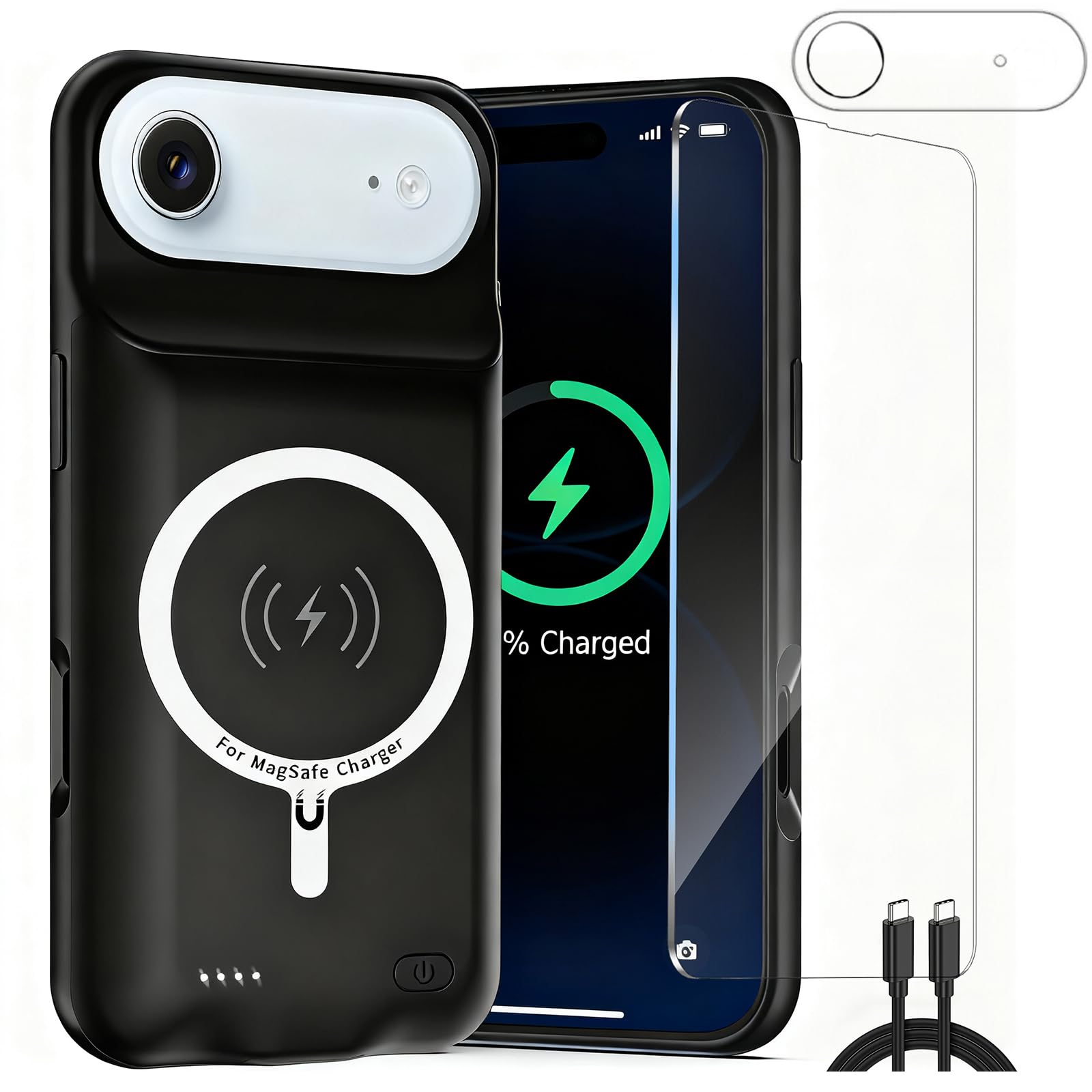 Custodia con batteria per iPhone Air, batteria portatile ricaricabile da 10000 mAh migliorata - Cover con caricatore esteso con ricarica wireless integrata - Banca di alimentazione