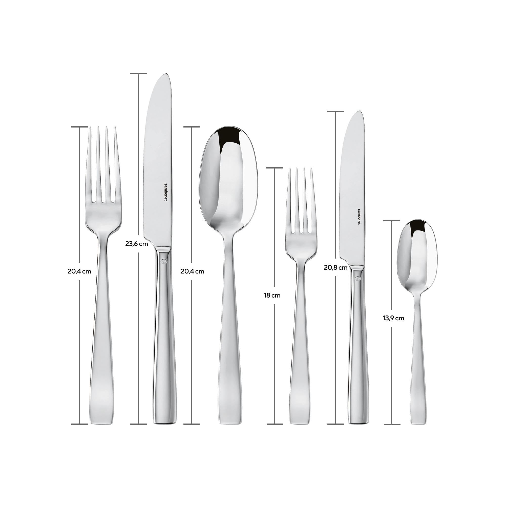 Sambonet Flat 62512-83 Set di Posate da Tavola Monoblocco in Acciaio Inox 18/10, per 6 persone, 36 pezzi: 6 forchette, 6 coltelli, 6 cucchiai, 6 forchette frutta, 6 coltelli frutta, 6 cucchiaini tè