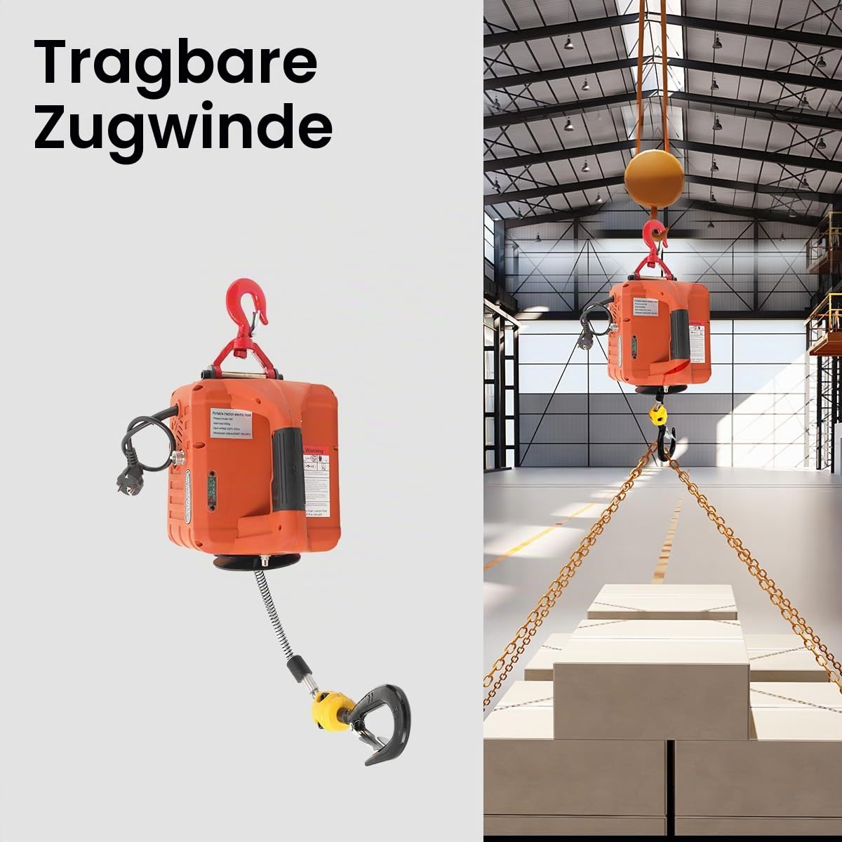 Elektrische Seilwinde Seilzug Seilhebezug Elektro Hebezug Seilzug Winde mit Fernbedienung 220V 1500W Motorwinde Max. Tragkraft 500kg/ 1102.31 lb, 7.6m Stahldrahtseil Schlinge, LED-Anzeige