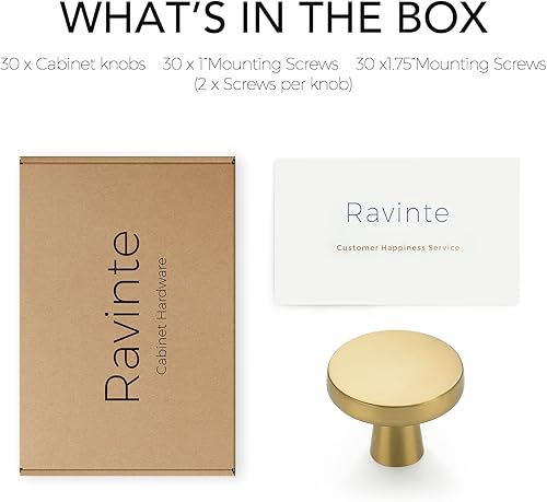 Miniatura 134 de Ravinte Paquete de 50 pomos de gabinete de cocina de 1-1/4 pulgadas, pomos redondos sólidos para cajones de aparador, pomos de tocador negro mate