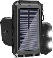 Carregador Portátil Power Bank Solar 10000mAh Resistente, Impermeável e à Prova de Poeira com Lanterna LED Ideal para Trilhas, Acampamentos e Aventureiros ao Ar Livre (Preto)