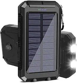 Carregador Portátil Power Bank Solar 10000mAh Resistente, Impermeável e à Prova de Poeira com Lanterna LED Ideal para Trilhas, Acampamentos e Aventureiros ao Ar Livre (Preto)
