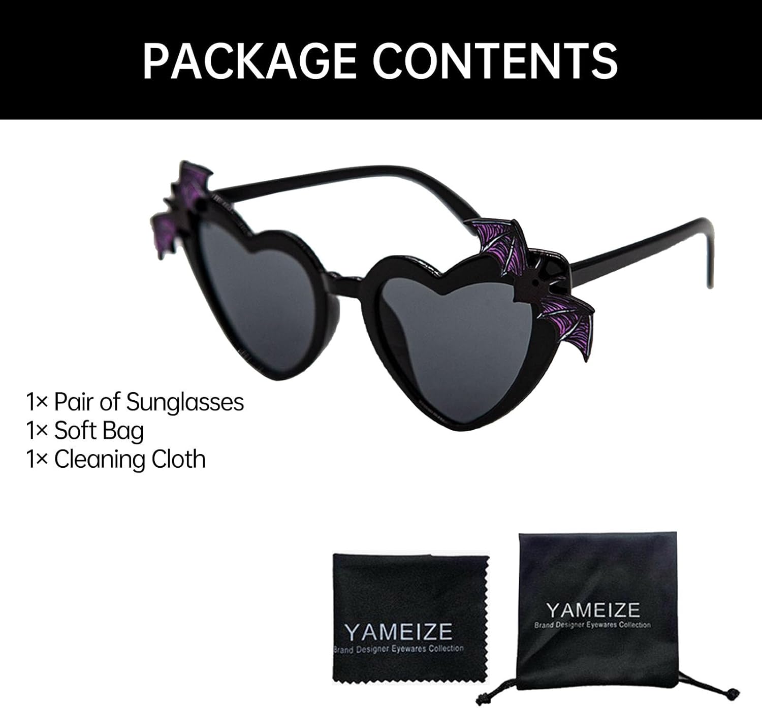YAMEIZE Halloween Heart Shaped Sunglasses - Love Bat Wing Rave Festival Party Funny Sunglasses - Image 5