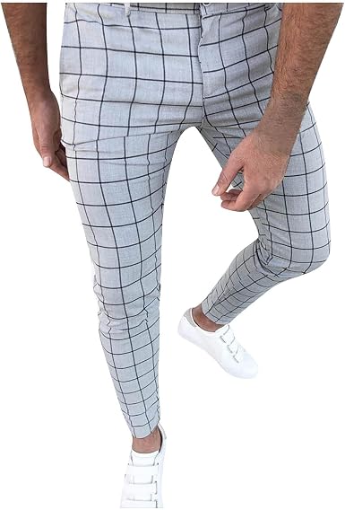 Amazon.com: Pantalones de vestir a cuadros para hombre, ajustados,  tobilleros, pantalones ajustados, para negocios, trabajo, casual, con  bolsillo frontal plano, Gris, L : Deportes y Actividades al Aire Libre