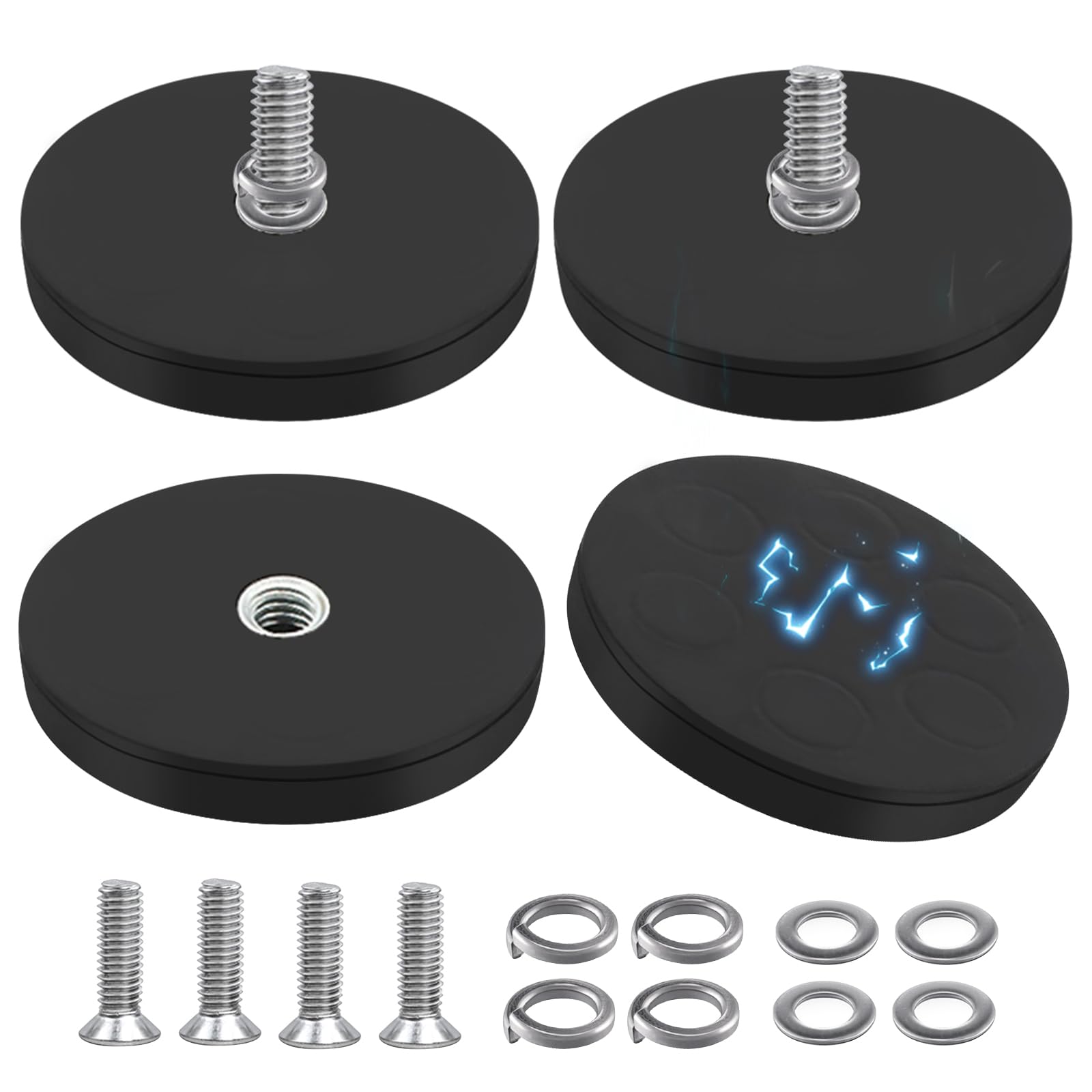 PORFOYO Magneti Al Neodimio Gommati,4 Pezzi Ø 66mm Magnete Rivestito In Gomma,Magneti Rotondi In Gomma,Magnete Gommato Magnete Per Veicoli,Strisce Luminose, Con Accessori Di Montaggio