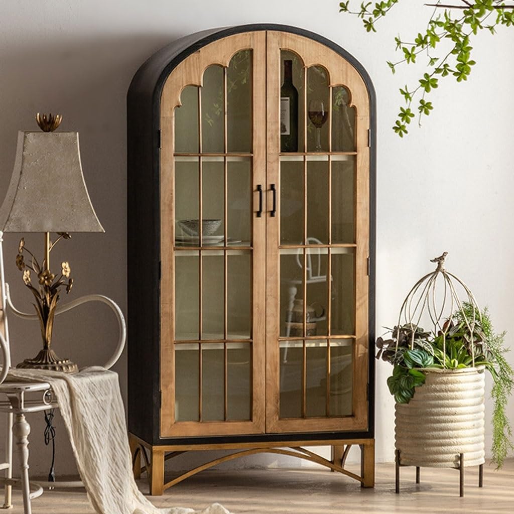 Kaffeebarschrank Retro-Eingangsschrank, Gewölbter Arbeitszimmerschrank, Hotel-Weinschrank, Mehrschichtiger Lagerschrank Buffetschrank mit Stauraum(B,M:80CMX40CMX161CM)
