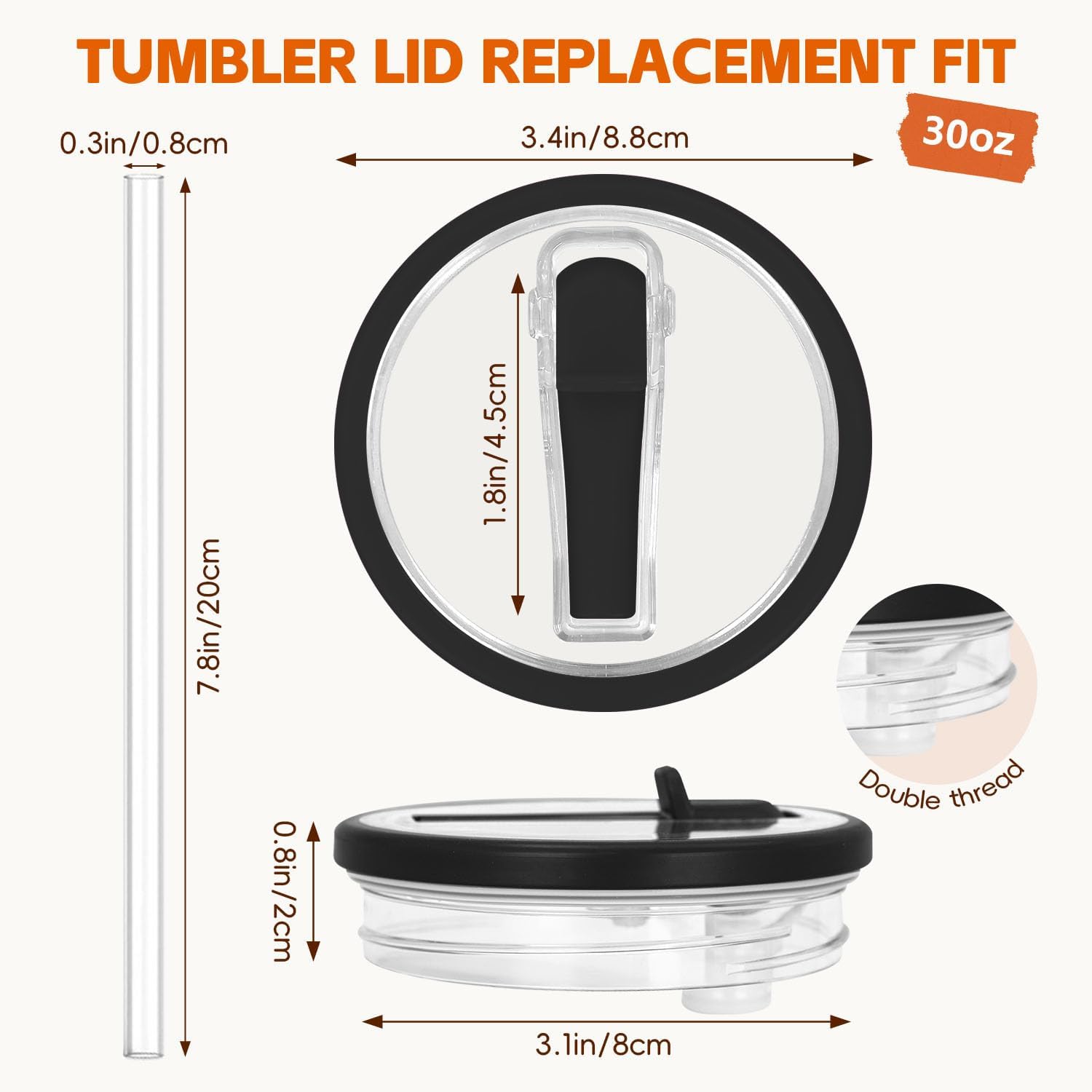 Flip Straw Lid Replacement for Stanley Quencher 30 OZ Tumbler - 2Pcs Leak Proof Cup Lids with Straw, Spill Proof Tumbler Cover Compatible with Stanley Cup Accessories, Black