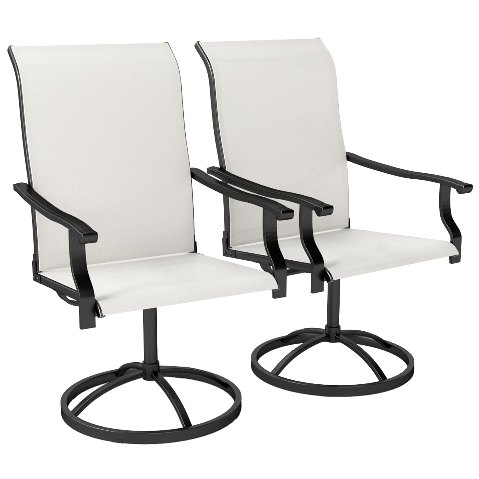 outsunny outdoor patio swivel chairs set of 2, high back patio dining chairs with all-weather mesh fabric and metal frame for backyard, lawn, porch or garden, cream