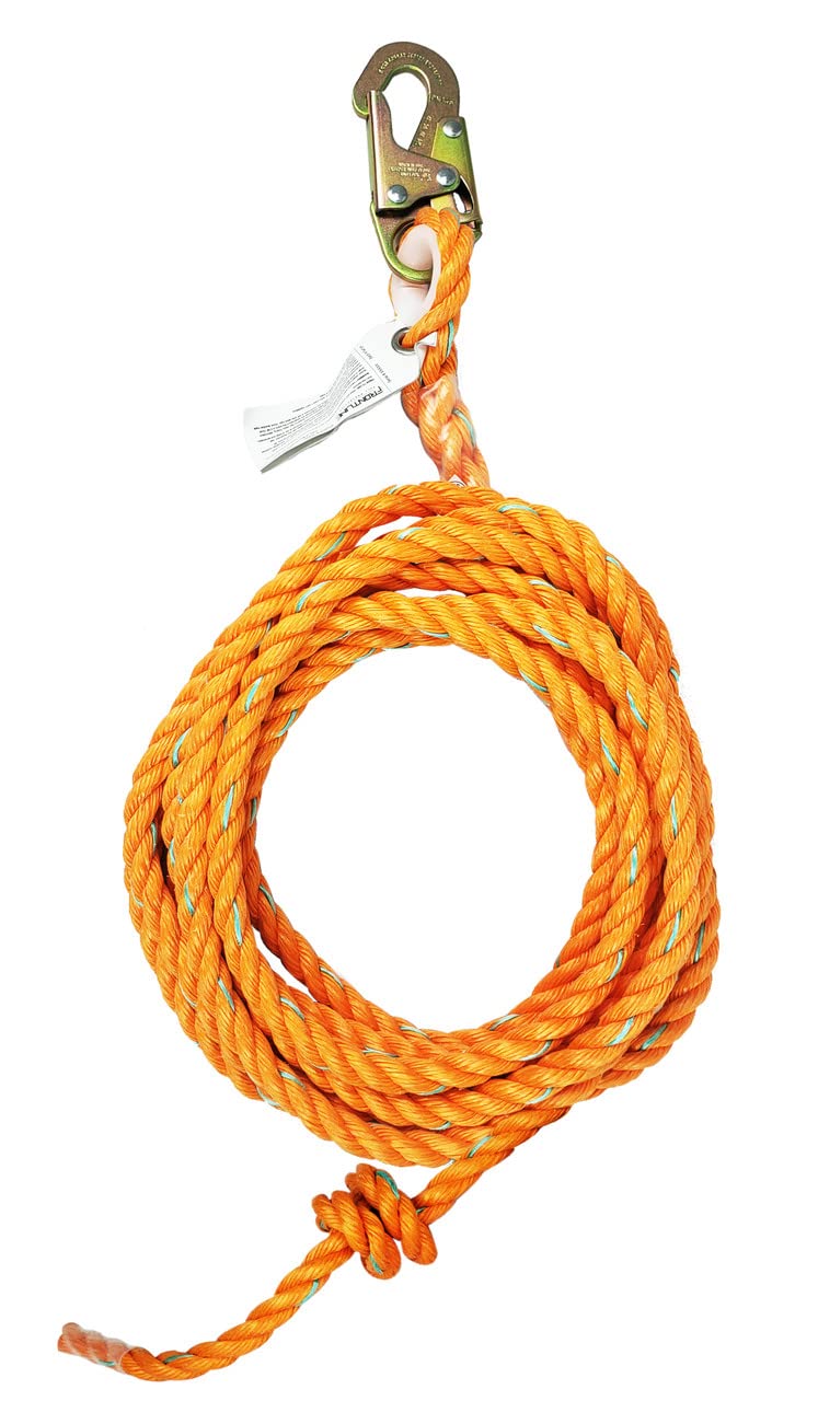Frontline VLP25 Vertical Lifeline with Snap Hook 25' | 5/8'' Diameter Polysteel Twisted Rope | ANSI & OSHA Compliant | Roofing & Scaffolding
