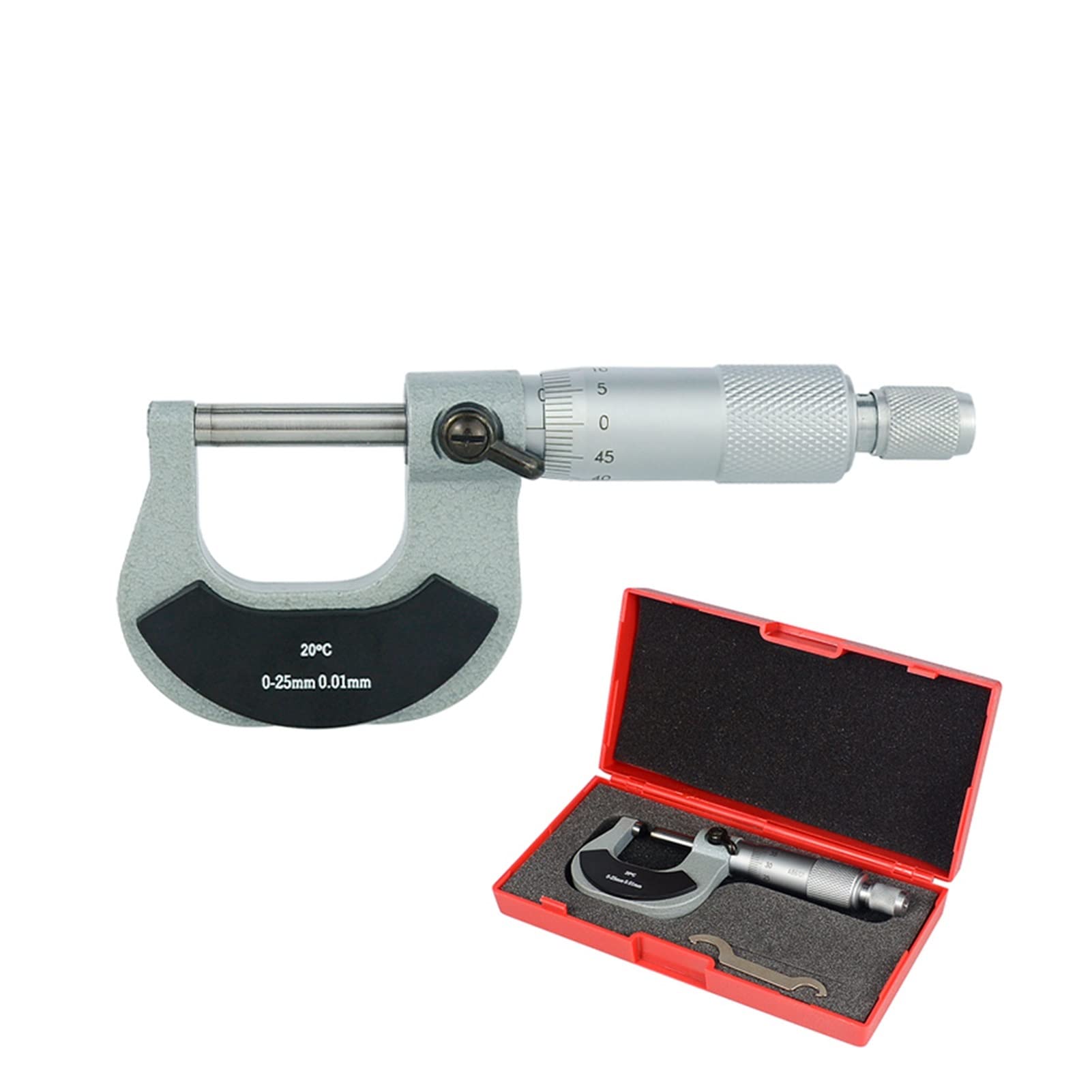 Mikrometr, Mikrometr zaciskowy 0-25mm 0-25 mm 0,01 Przechowywanie Metryczny Miernik Suwmiarka do pomiaru stali węglowej(0-25mm A Type)