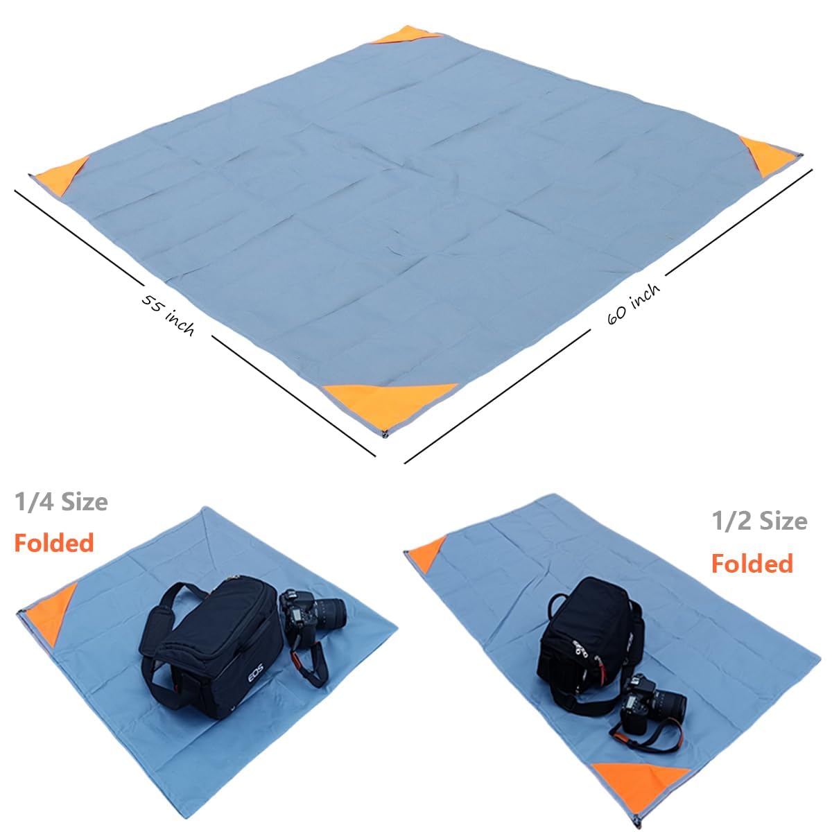 Coperta Picnic Impermeabile Portatile Ultraleggero 140x150cm Blu Grigio Arancione