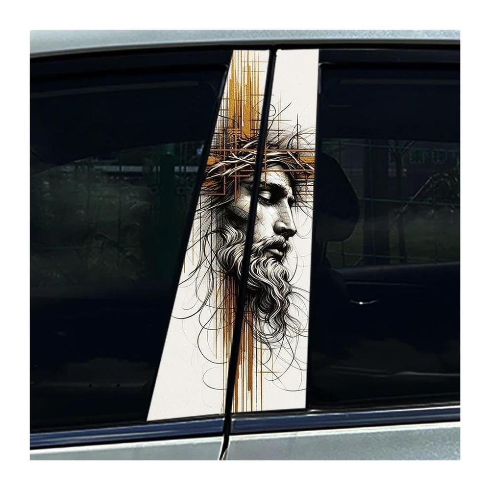 Body Parts 2PCS Car B Pillar Protective Film Decoration Christian Jesus Car Center Pillar Sticker(Type A)