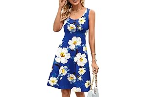 Women Summer Slim Sleeveless Scoop Neck A-Line Flare Sun Dresses - Express...