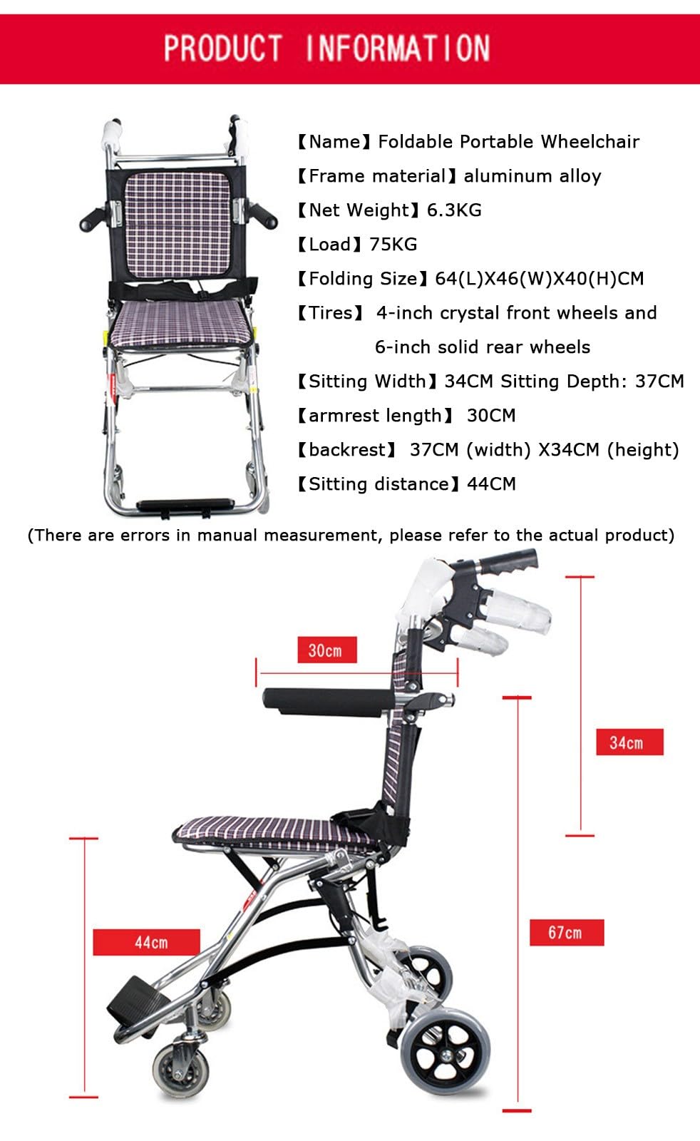 Sillas De Ruedas Plegables Manuales,Silla De Ruedas Plegable Ultraligera Viaje Portátil Pequeño Ligero Manual Silla De Ruedas Tour Durable Ancianos Scooter Silla De Ruedas A