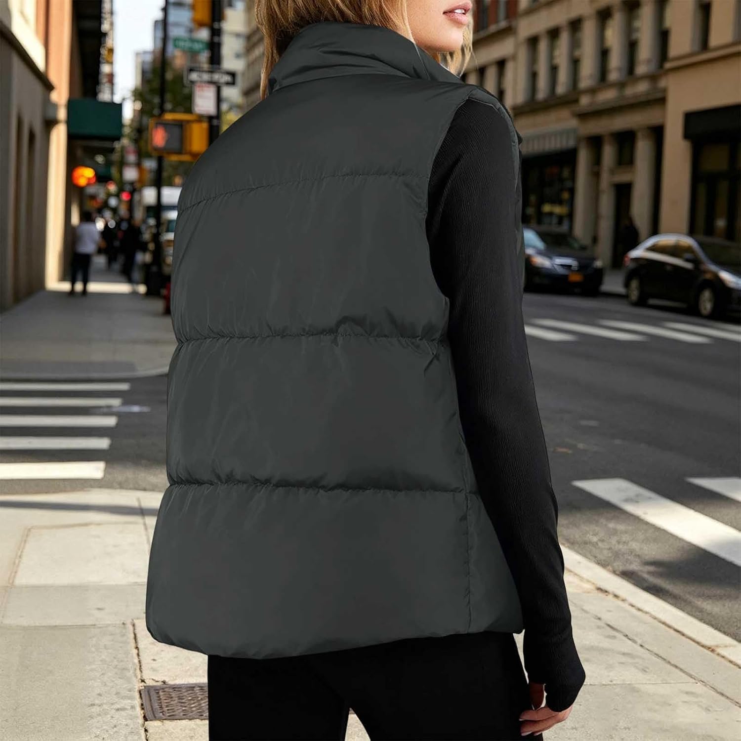 Women's Puffer Vest Zip Up Stand Collar Classic Sleeveless Jacket