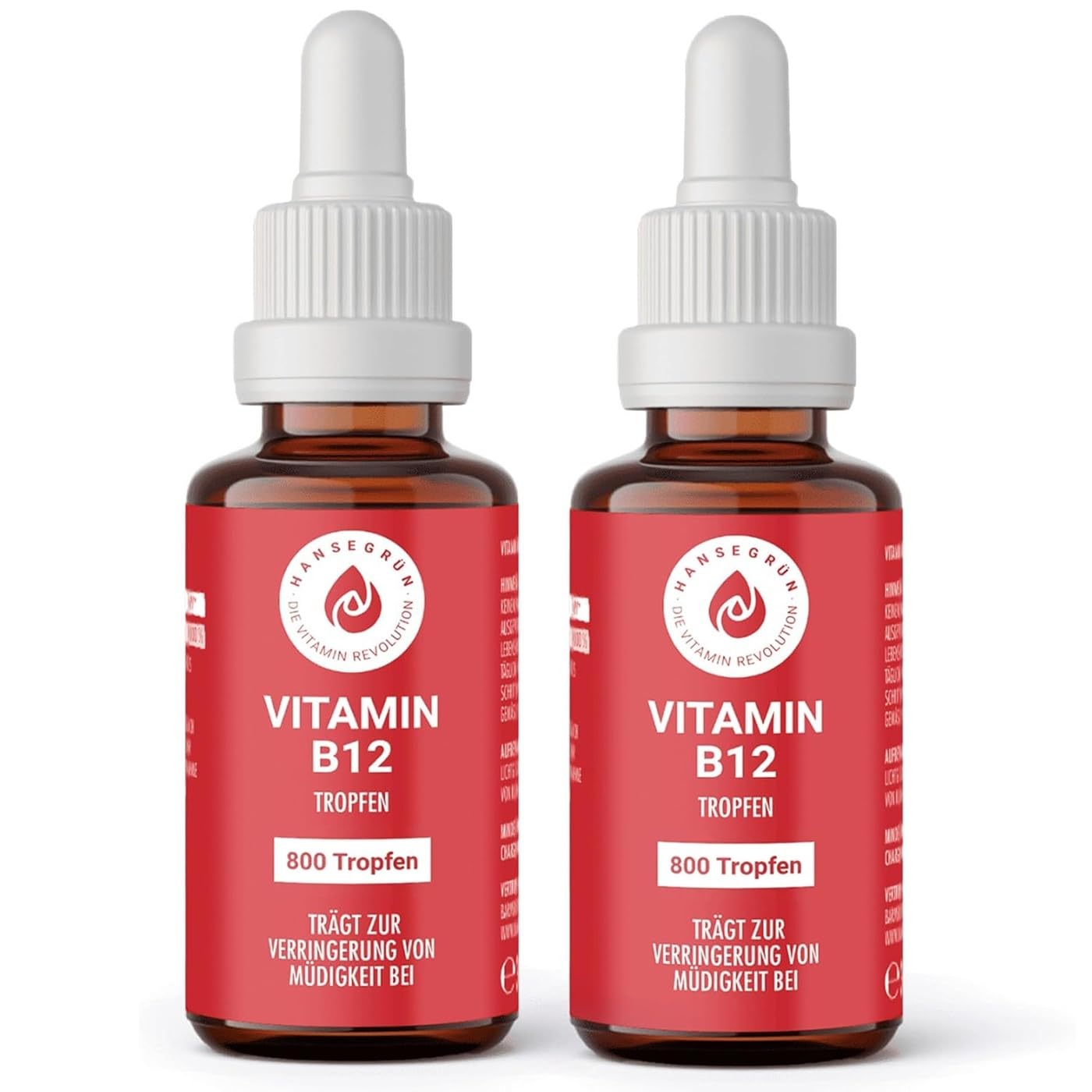 Hansegrün - 2x B12 Vitamintropfen - 30ml - Trägt zur Verringerung von Müdigkeit³ & normalem Energiestoffwechsel² bei - Nur 3 Zutaten - Vegan & ohne Zusatzstoffe - Für 400 Tage