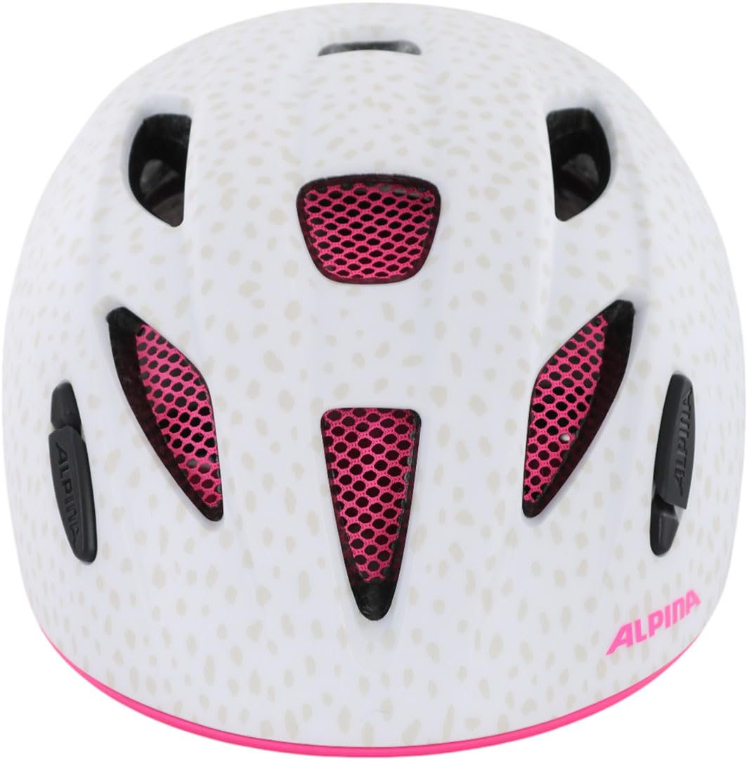 ALPINA XIMO L.E. – Casque de vélo léger, sûr et résistant aux Chocs avec éclairage LED optionnel pour Enfants - White Pink Dots Matt - 49-54