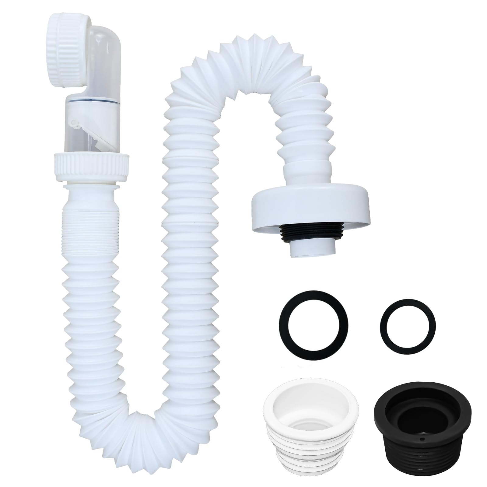 Siphon Ablaufschlauch 1 1/4" Siphon Raumsparsiphon Waschbecken Ausziehbar | 320-890mm Flexibler Ablaufschlauch 360° Einstellbarer Geruchsverschluss, für Waschbecken, Ausziehbar