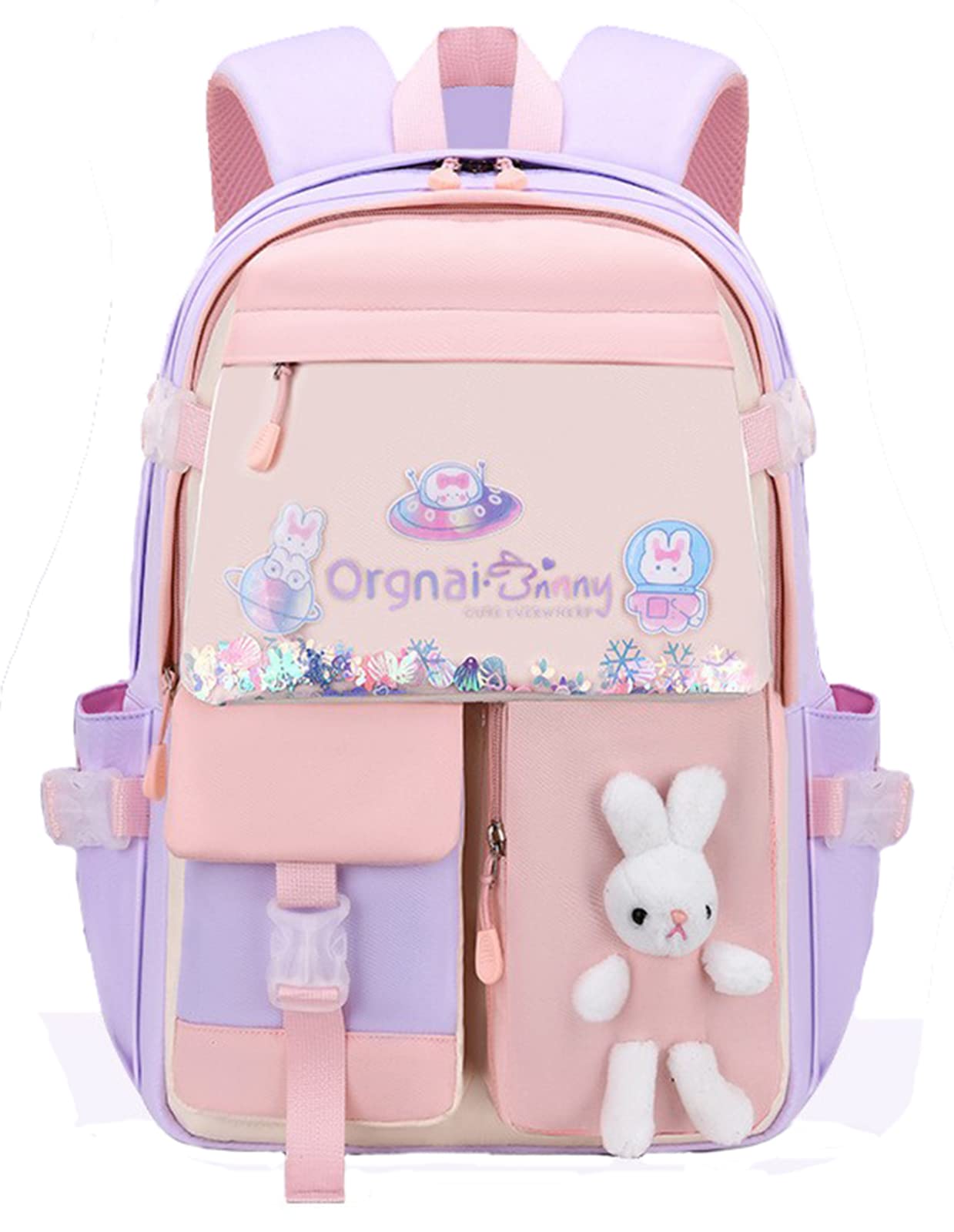 Lvswebe Girls Cute Bunny Backpack Kawaii School Bags Waterproof Laptop Backpack Purple Medium
