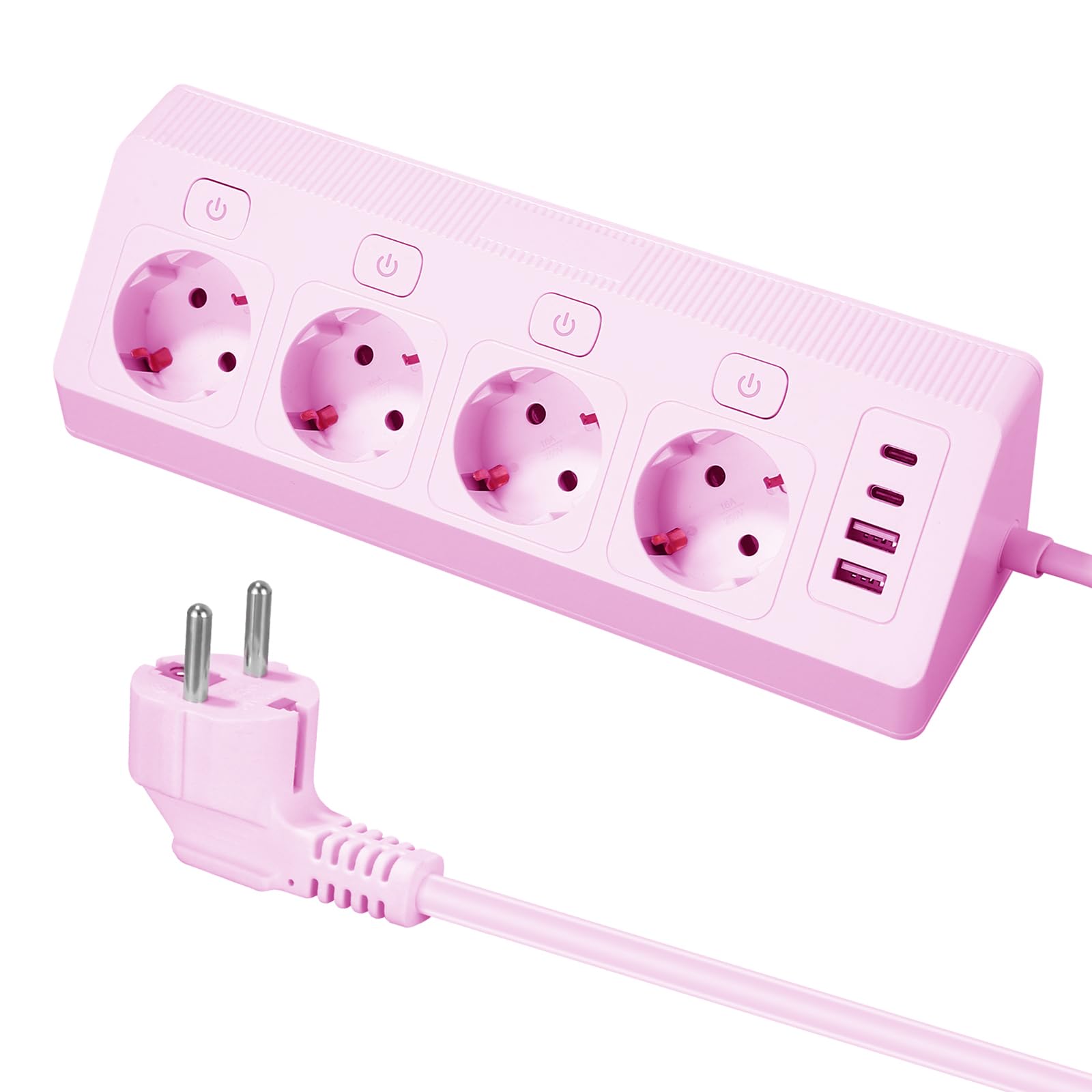 4 Fach Ecksteckdose Mehrfachsteckdose mit USB, Mehrfachsteckdose Steckerleiste mit 2 USB und 2 Type-C, 8 in 1 Überspannungsschutz mit 2M Kabel für Smartphones Tablets, Hause, Orange
