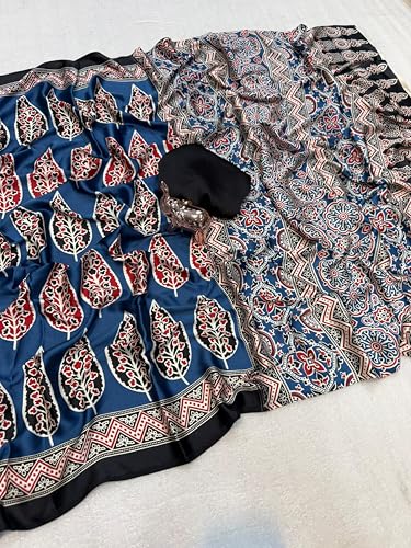 Image of SATIKA VASTRAM Modal Silk Ajrakh Saree Bandhani Design Crepe Printed Designer Pallu Attach Blouse Piece