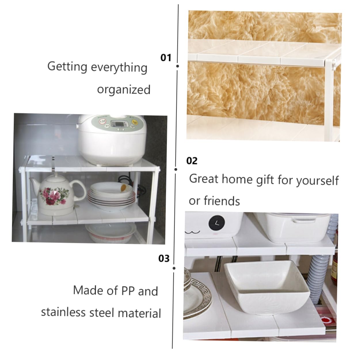 IMIKEYA Organizador Debajo del Fregadero 2 Niveles y 10 Estantes de Plástico Extraíbles de Acero Inoxidable para Cocina y Oficina