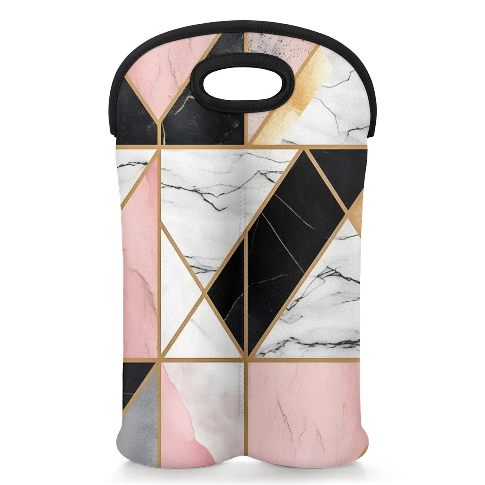 GzLeyigou 2 Bottles Geometric Texture Wine Bag Sleeve Totes Neoprene Protective Wine Carrier Bag for Wine,Water, Champagne, Beer, Baby Bottles,Gift 14.5 x 10 Inches