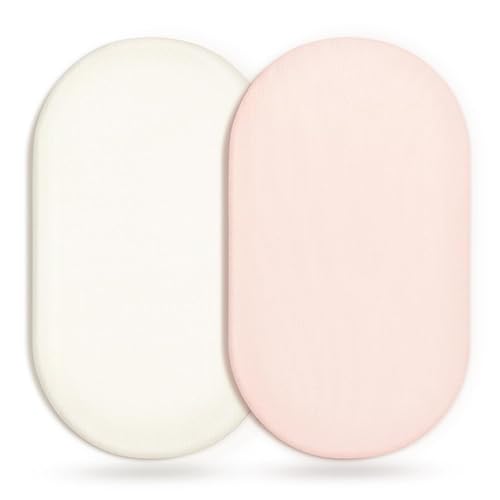 Vista 121 de Juego de 2 sábanas elásticas ultra suaves para moisés, ajuste universal para moisés, cesta de moisés, colchón rectangular ovalado, seguro y cómodo