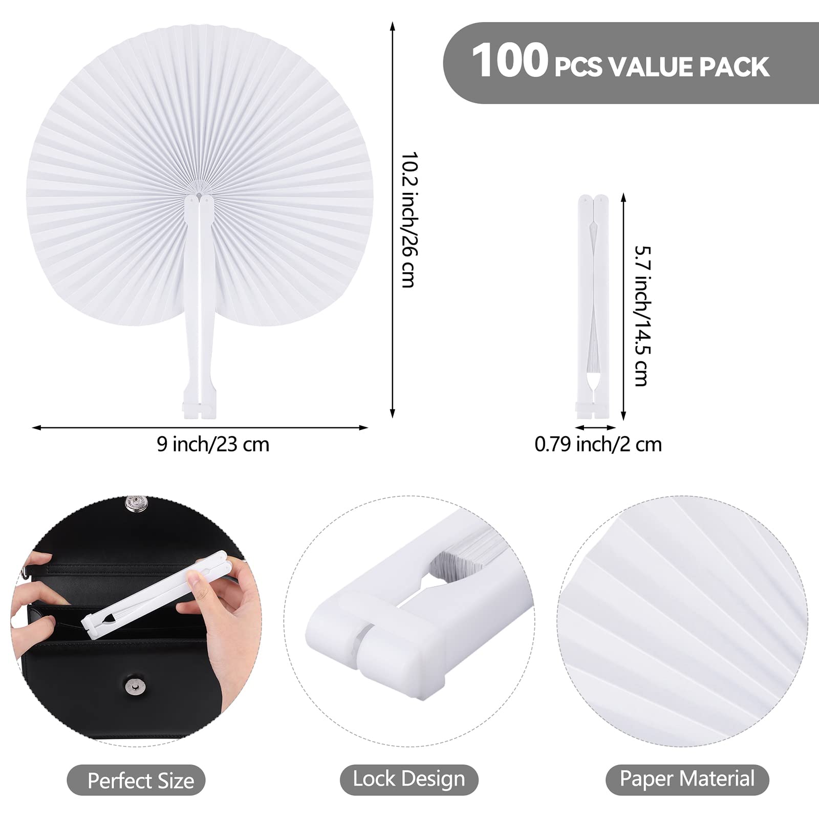 BelleVive 12 Pezzi ventagli di Carta per Matrimonio Bianco Pieghevoli Eleganti per Occasioni estive Feste Fai da Te Decorazioni da Parete