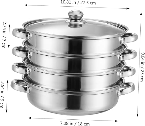 Miniatura 2 de DOITOOL Olla de vapor de acero inoxidable, olla de cocción de vapor de 4 niveles, sopa de vapor con tapa, utensilios de cocina de vapor