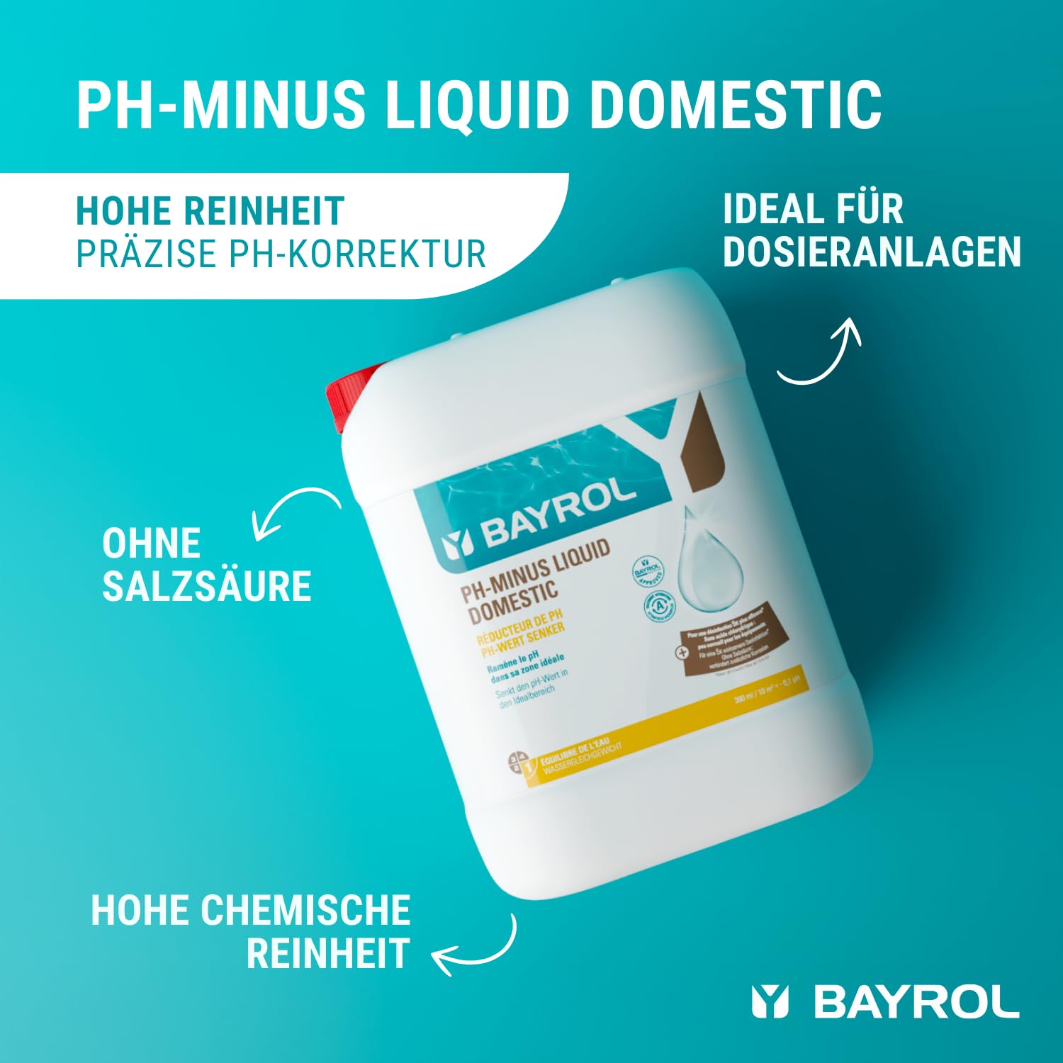 BAYROL pH-Minus Liquid 20L Kanister - Pool pH Minus flüssig - Senkt pH-Wert - hohe Reinheit - für automatische Dosiersysteme