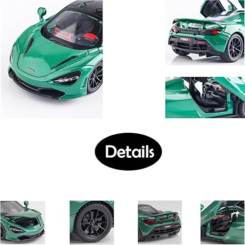 Miniatura 3 de Coche de juguete coleccionable McLaren 720s de aleación verde con luces y sonido