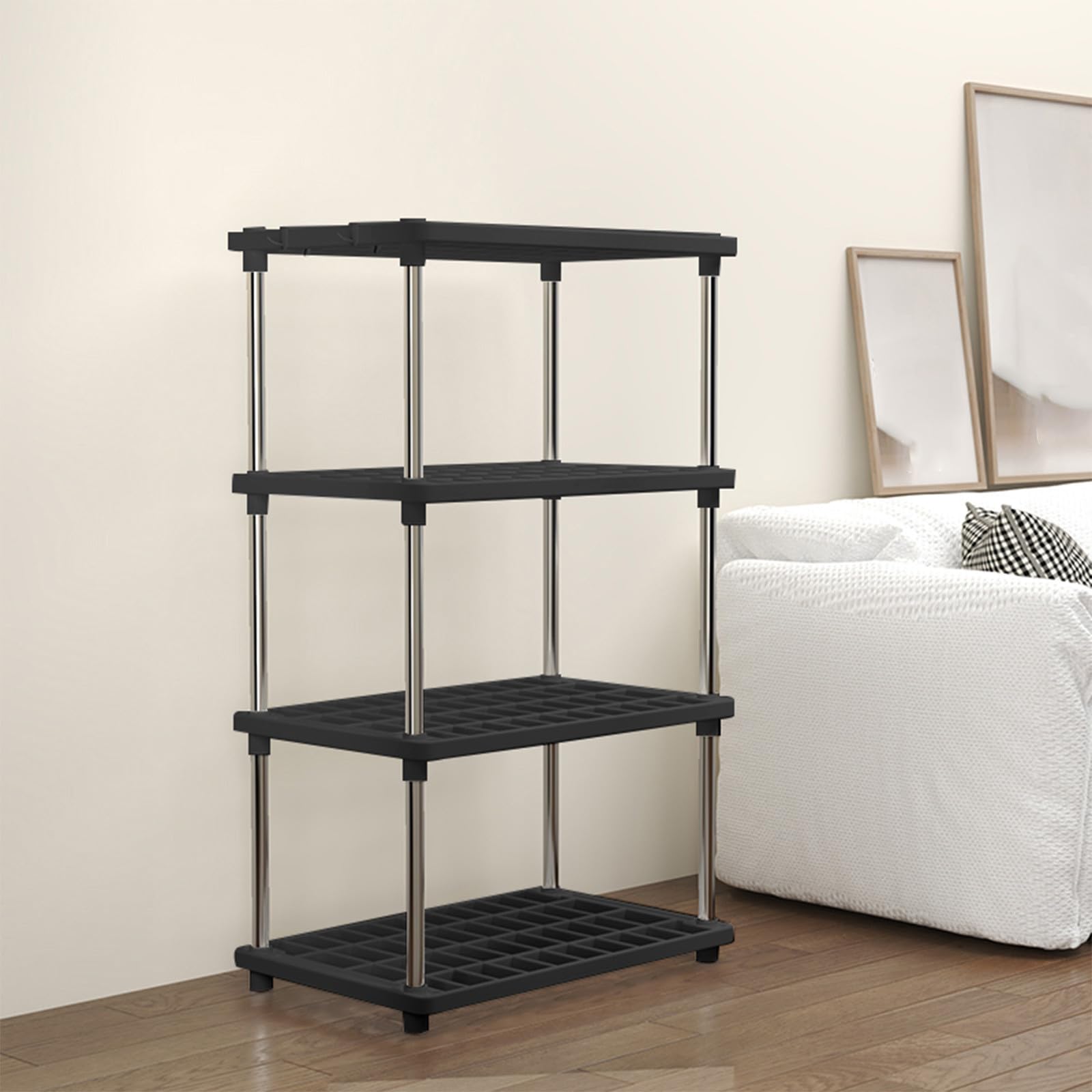 4 Tier Plastic Shelving Units, 80x42x22cm, Kitchen Shelving, Multi-Layer Organiser Rack for Laundry Bathroom Kitchen Office Storage Shelving (1)