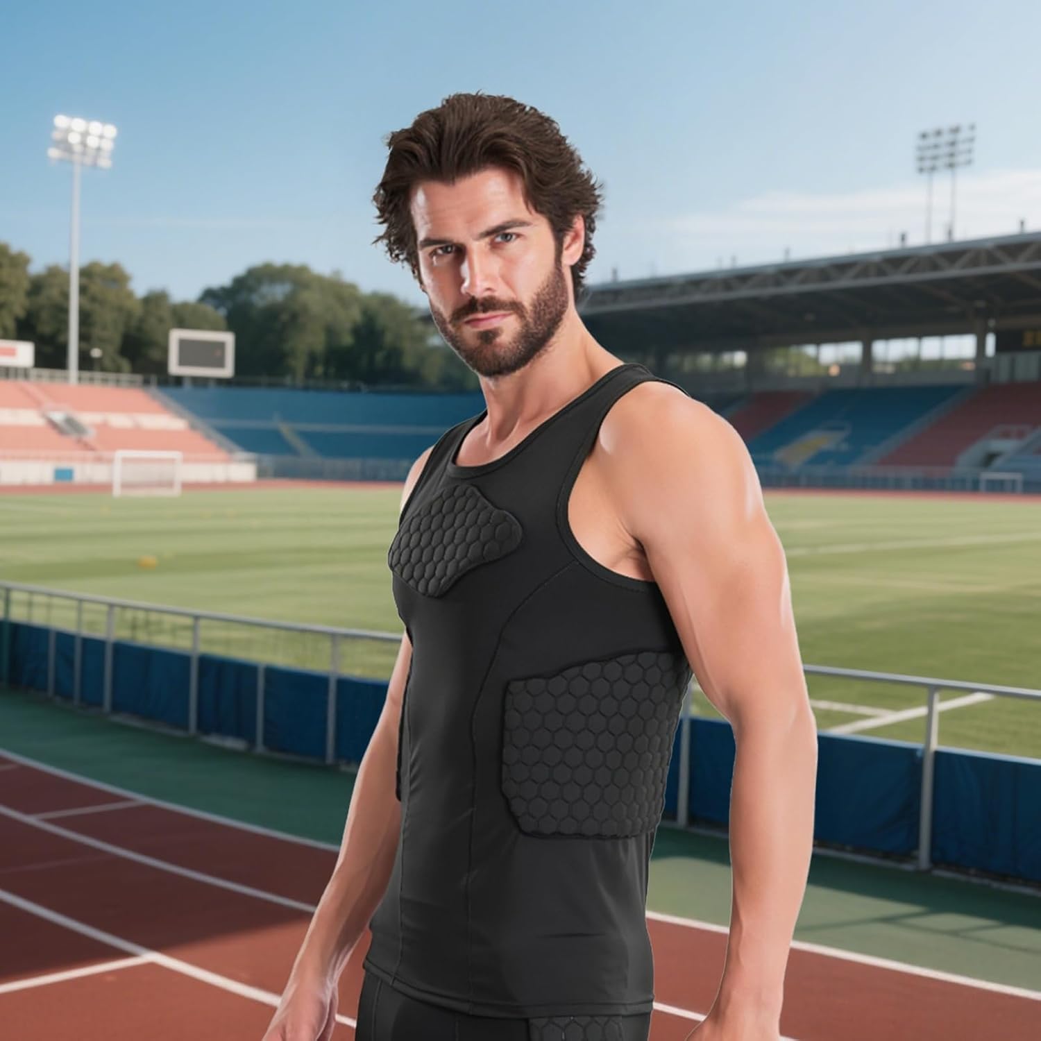 BOSREROY Adjustable Pro Chest Protector Vest for Sports – Breathable & Quick-Dry Basketball, Baseball Protection, for Men and Youth, Sizes L to XXXL