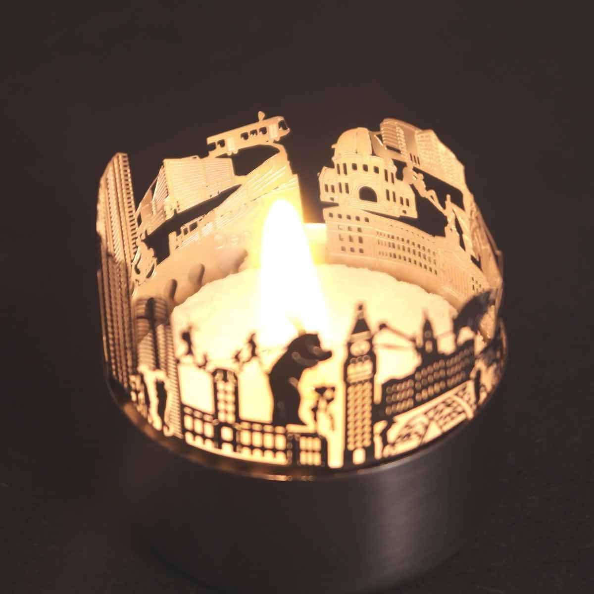 13gramm Denver skyline candle votive gift souvenir, 3D stainless steel silhouette for a tea light inclusive greeting card