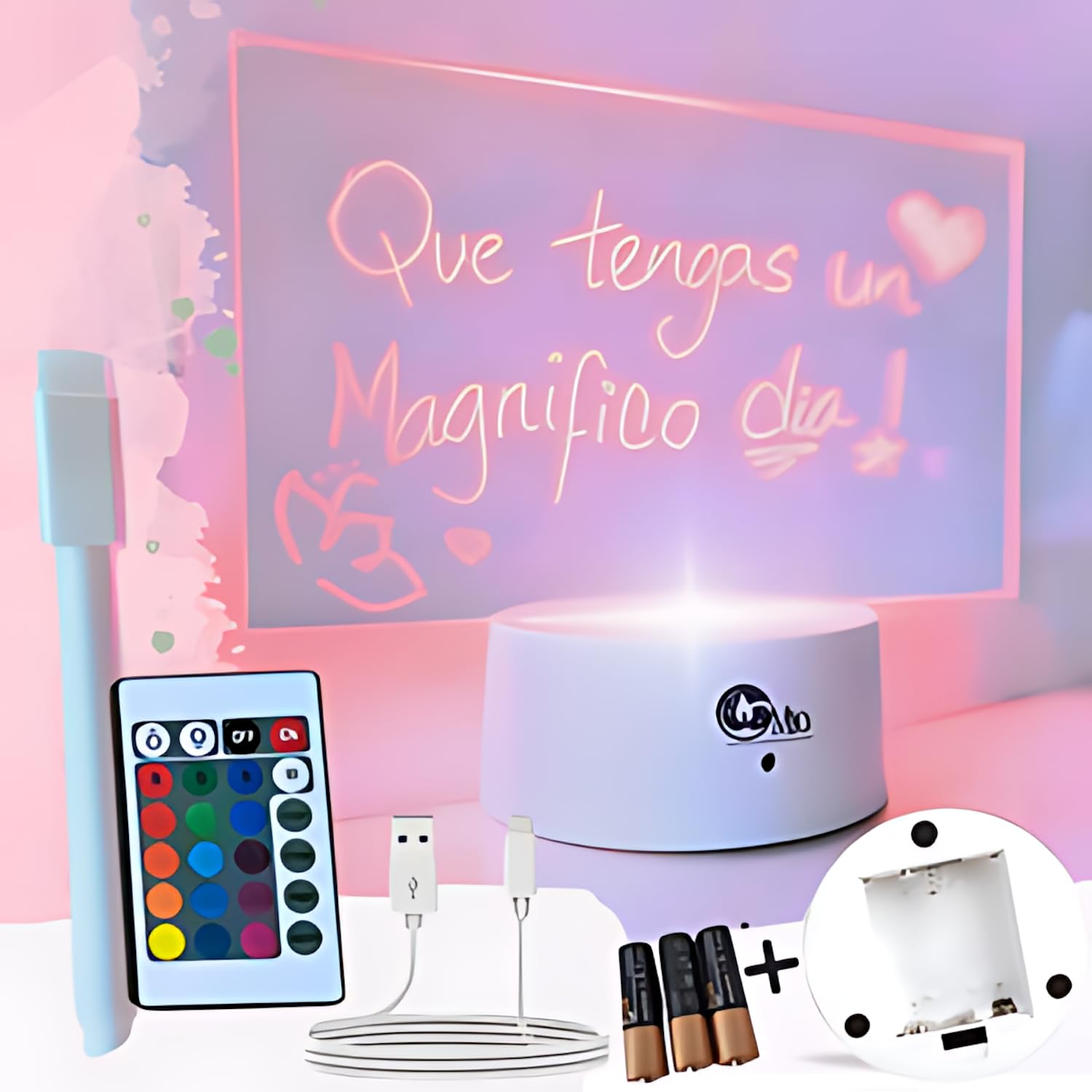 Pizarra LED Luz de Notas Inalámbrico - Tablero Acrílico Portátil Luminoso 16 Tonos de Luz - Decoración